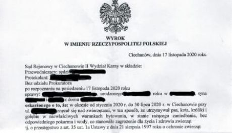 Znęcał się nad zwierzętami. Sąd w Ciechanowie wydał wyrok.