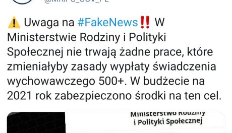 Zawieszone 500 plus od 1 stycznia?! Bądźcie spokojni to tylko fake news.