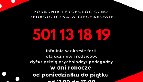 Jak przetrwać ferie? W Ciechanowie rusza infolinia psychologiczna