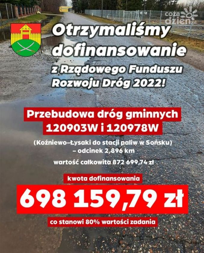 Blisko 700 tyś. zł na drogi w Gminie Sońsk
