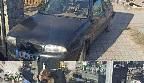 Jazda po cmentarzu zakończyła się uszkodzeniem bramy i nagrobka