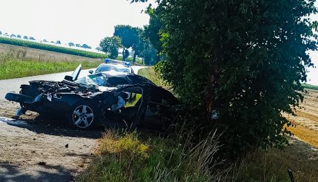 Zjechał z drogi i uderzył w drzewo. Policja: Mężczyzna był nieprzytomny