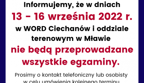 Egzaminów na prawo jazdy w Ciechanowie nie będzie w tym tygodniu