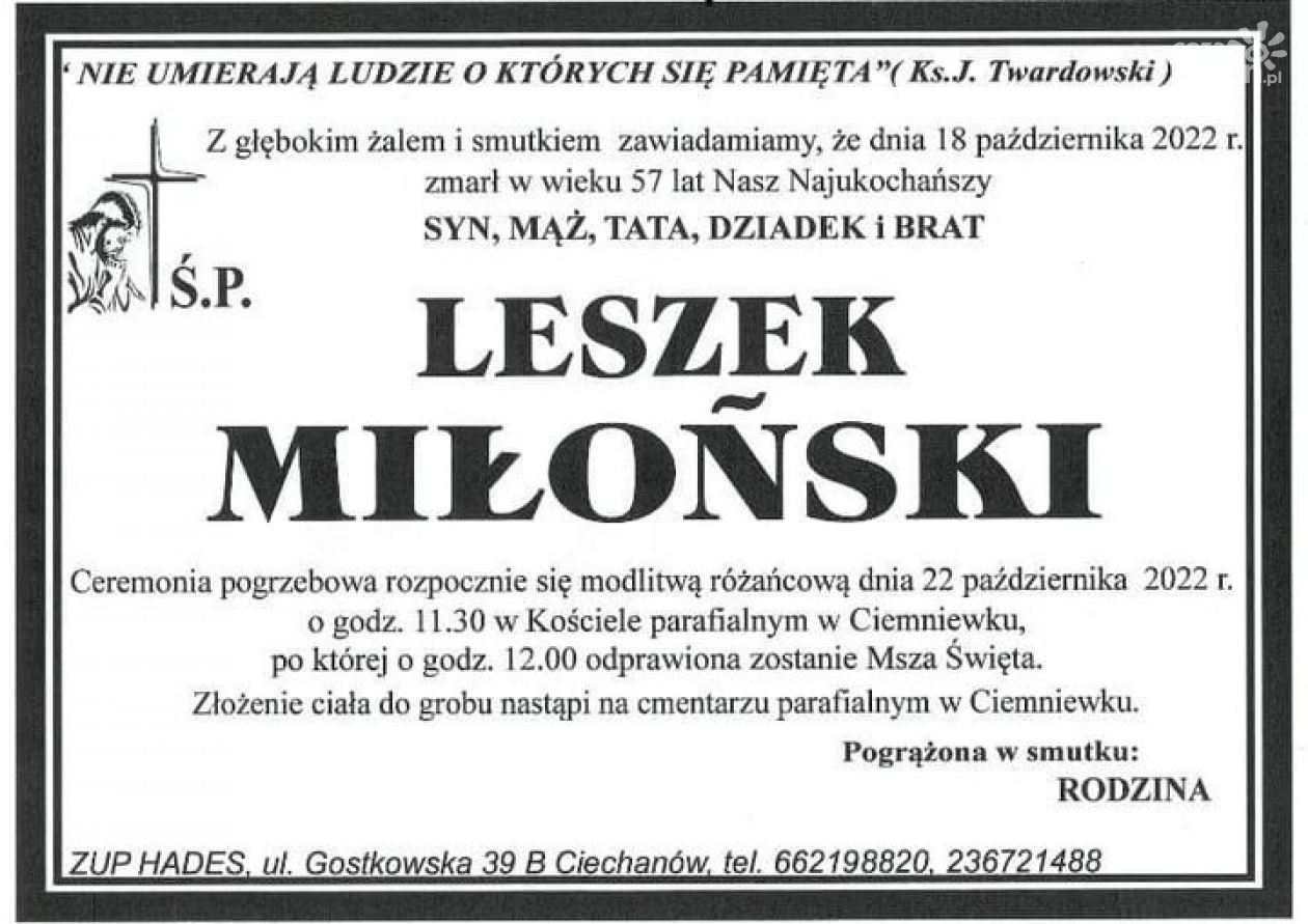Zmarł Leszek Miłoński