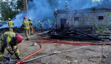 Jednostka OSP Gąsocin i inne zastępy gasiły pożar budynku gospodarczego w Ciemniewie