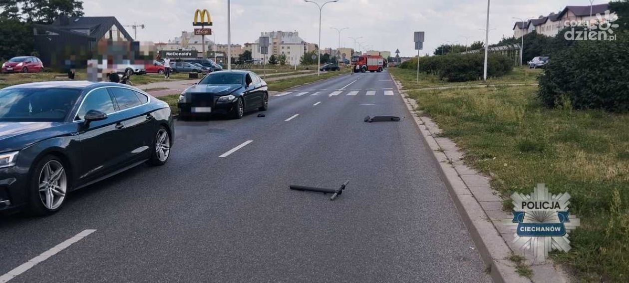 Dwie osoby ranne w wypadkach z udziałem hulajnóg i rowerów w Ciechanowie