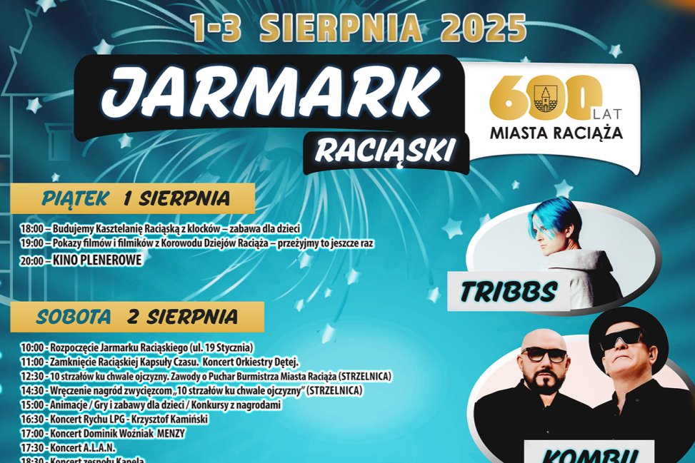 XII Jarmark Raciąski 2025. Trzy dni zabawy, koncertów i historii na 600-lecie miasta
